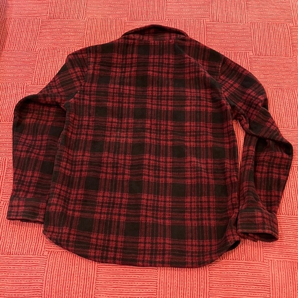 George Men's small burgundy / Black Plaid fleece Button Down Shirt - Picture 7 of 10